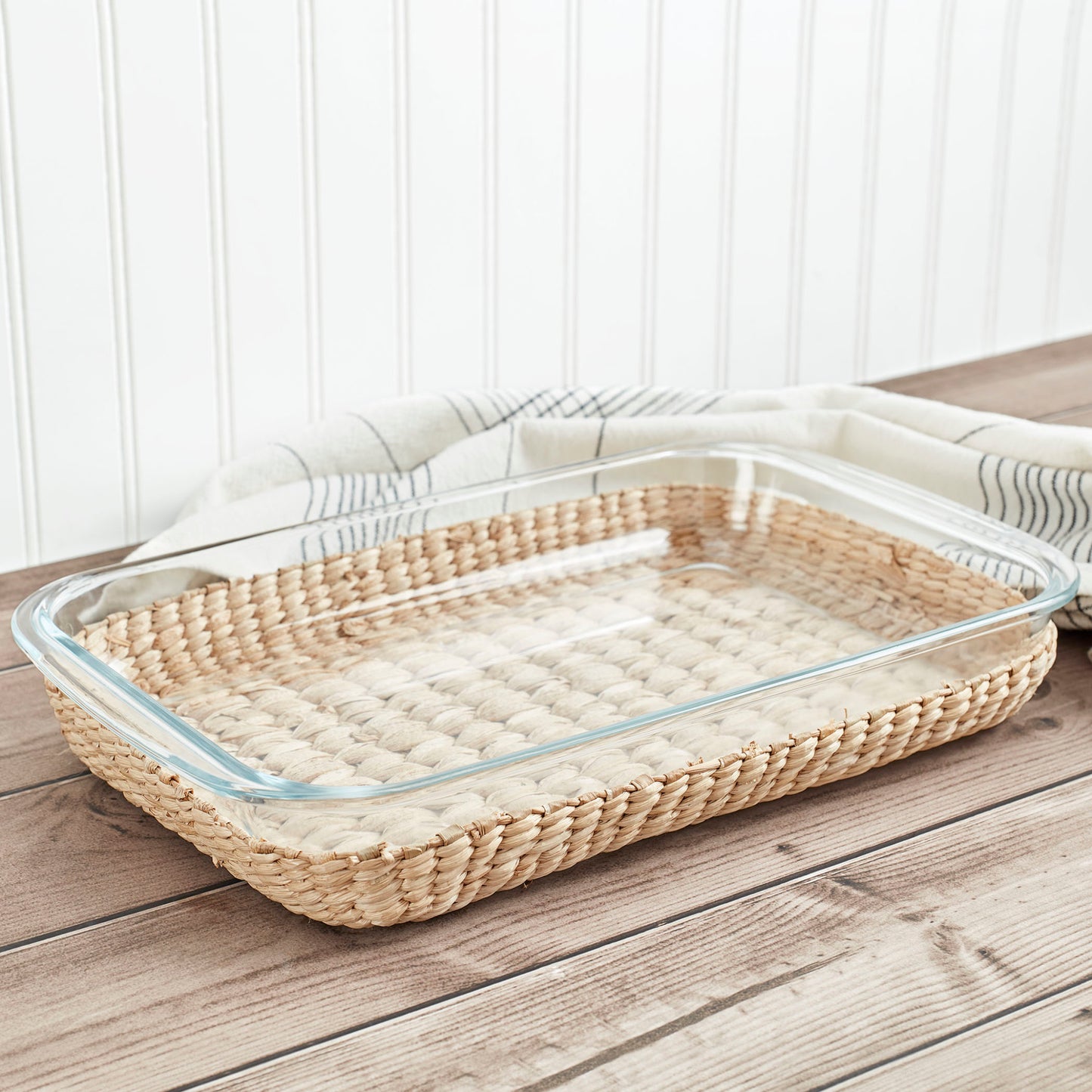 DOLLY 2PC GLASS RECTANGULAR BAKER WITH WICKER BASKET