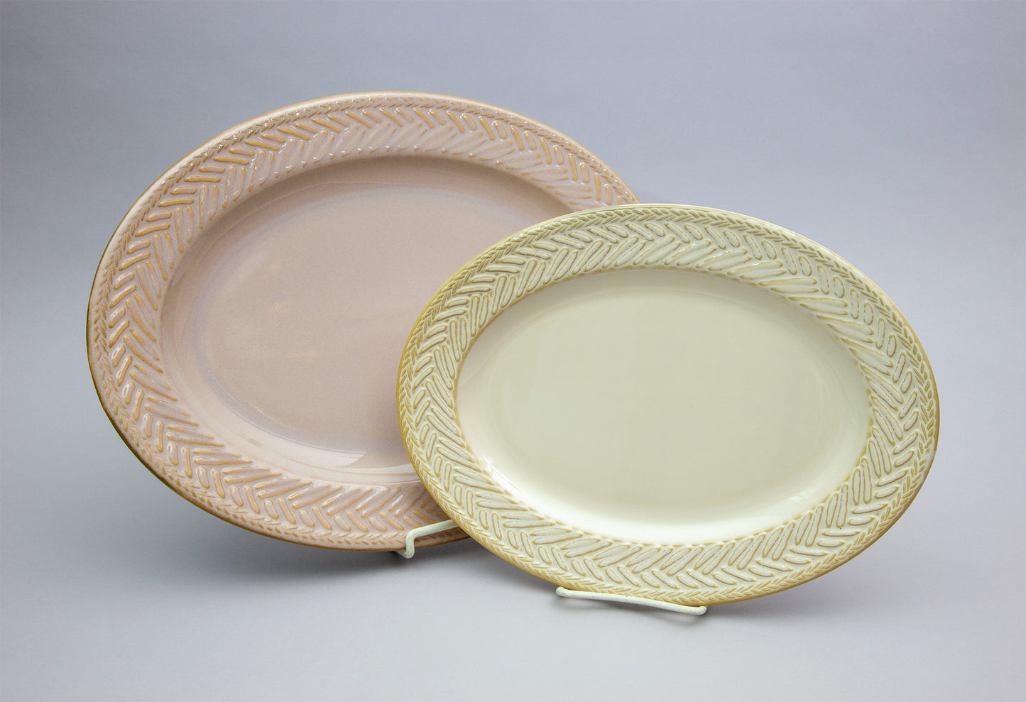 SET OF 2 LARGE STONEWARE OVAL PLATTERS