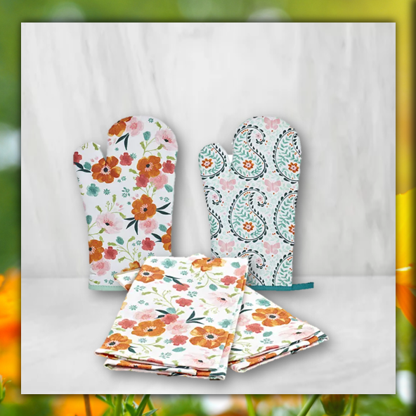 DOLLY PAISLEY POPPY KITCHEN MITT & TOWEL SET