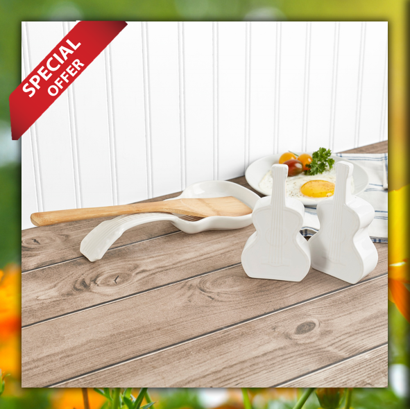 Dolly Guitar 3pc. Salt & Pepper Shakers with Spoon Rest