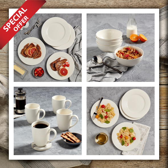 MASON EMBOSSED 4PC TABLEWARE SET
