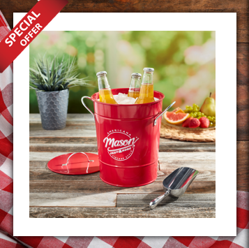 CLASSIC RED GALVANIZED ICE BUCKET & SCOOP