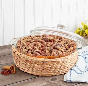 DOLLY COVERED CASSEROLE BAKER WITH WICKER