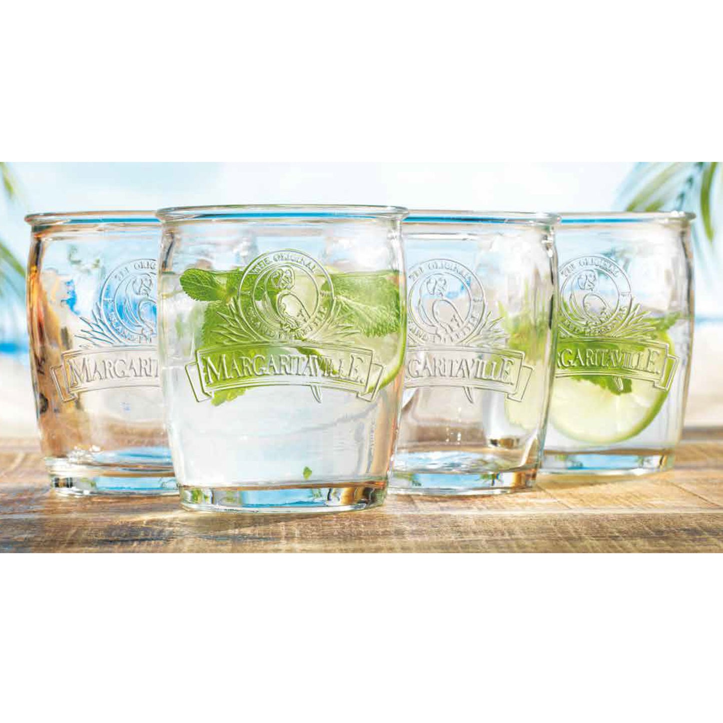LOW BALL EMBOSSED GLASSES-4PC SET