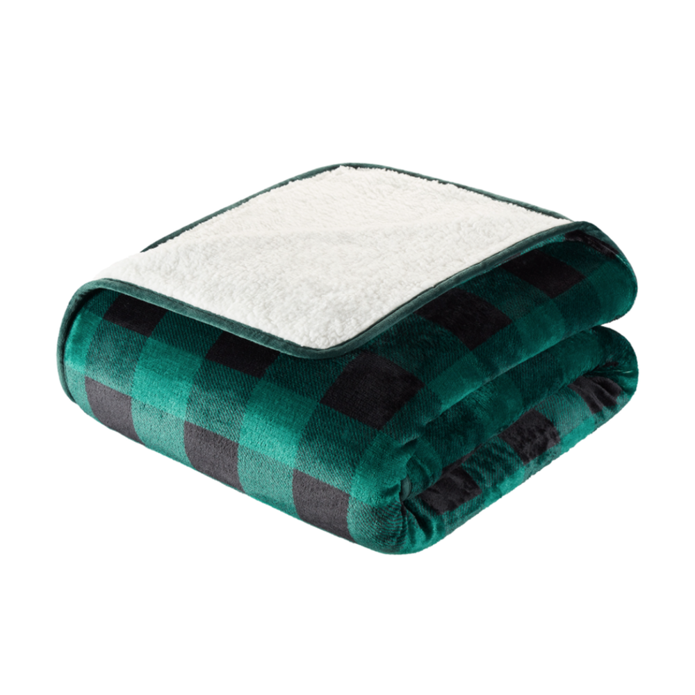 PLAID FLANNEL SHERPA THROW