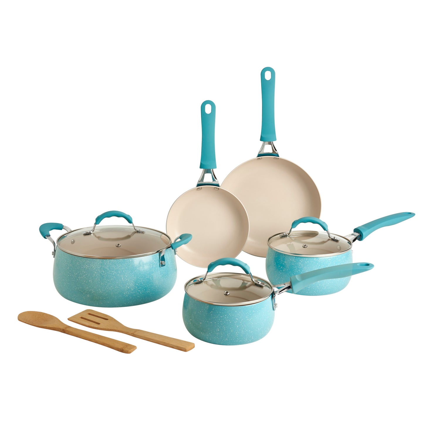Dolly 10pc. Non-Stick Aluminum Cookware Set - Speckled Aqua