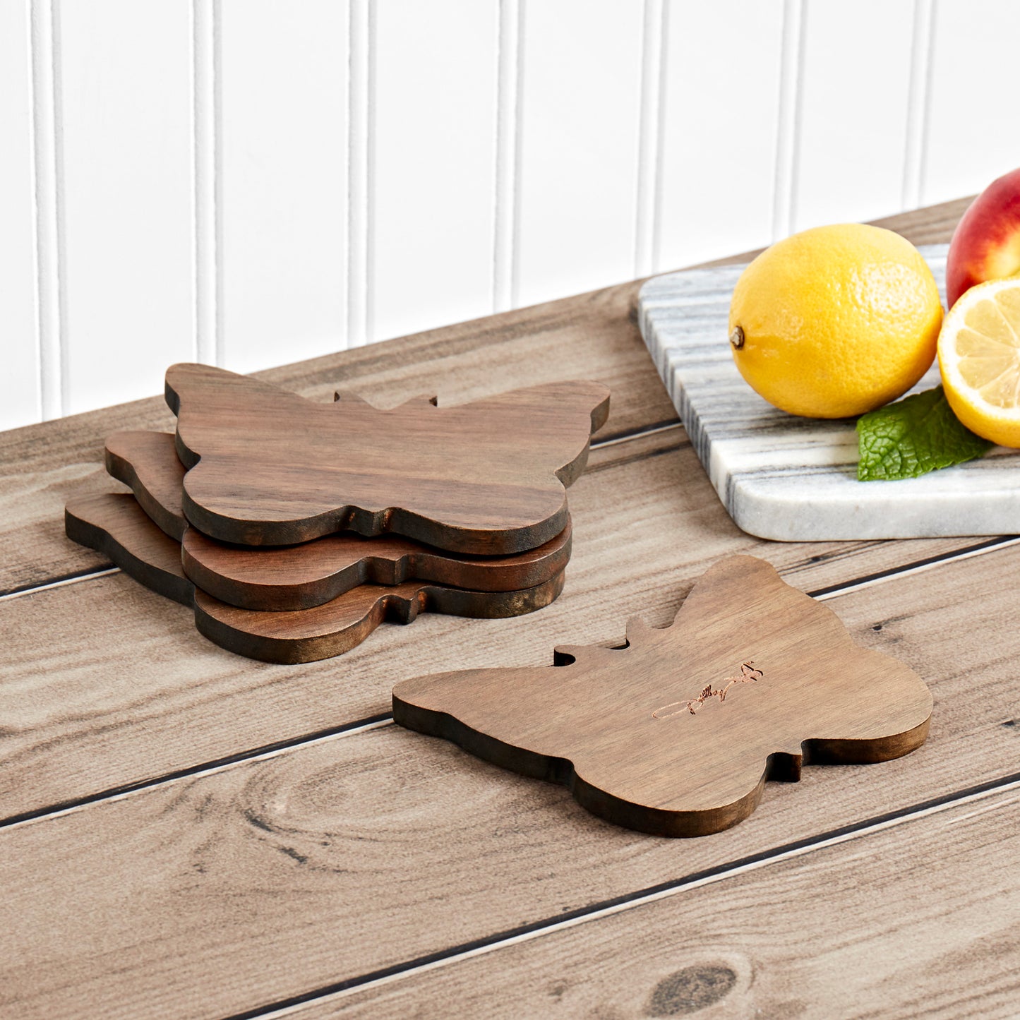 Dolly Acacia Wood Butterfly Coasters - Set of 4