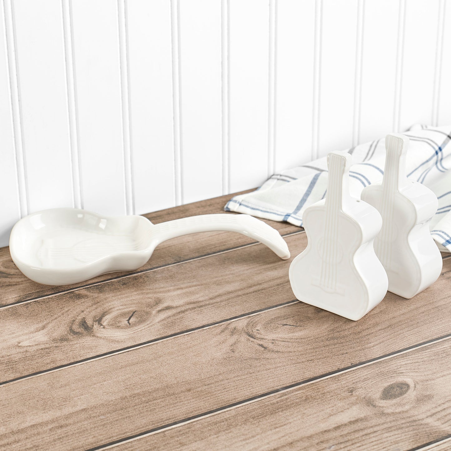 Dolly Guitar 3pc. Salt & Pepper Shakers with Spoon Rest