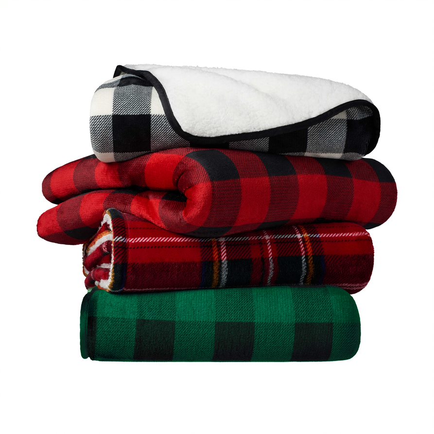 PLAID FLANNEL SHERPA THROW