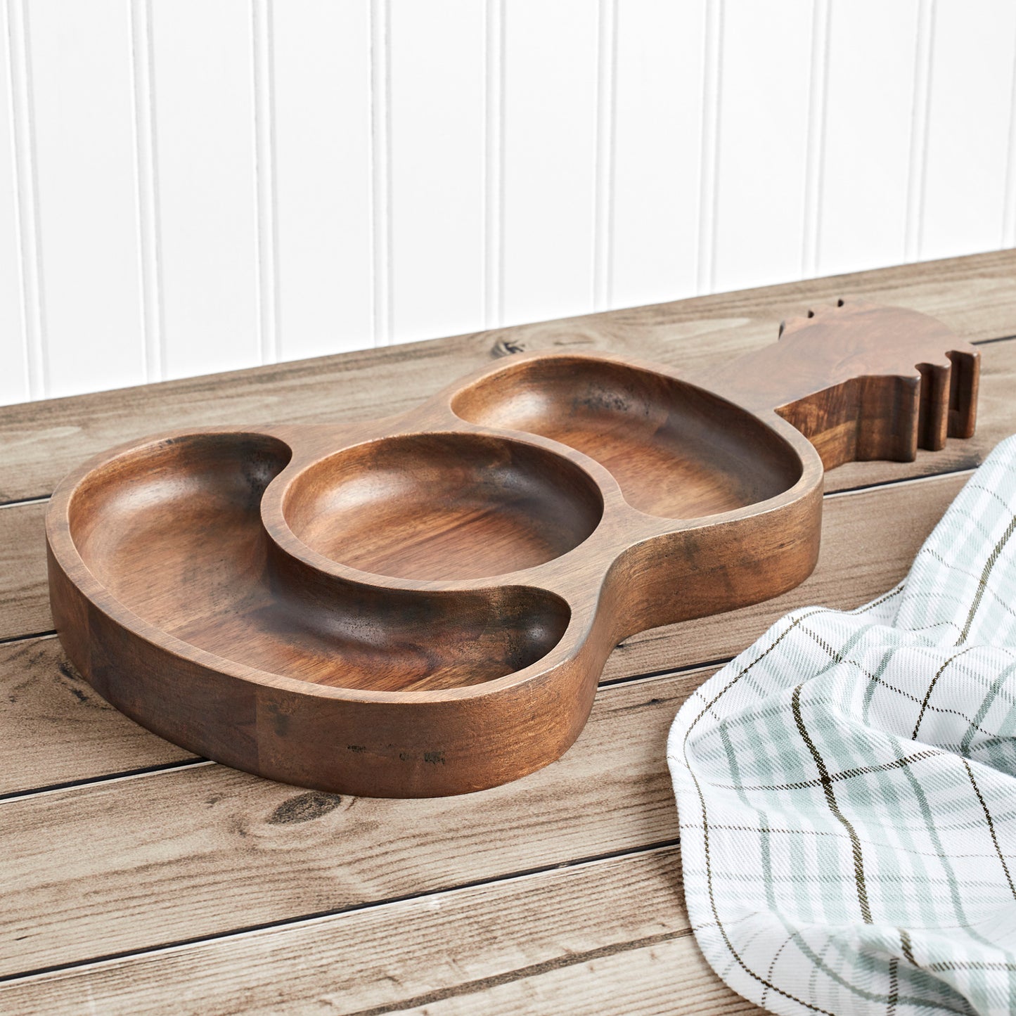 Dolly Acacia Wood 3 Section Chip & Dip Guitar Platter