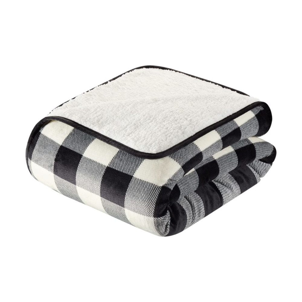 PLAID FLANNEL SHERPA THROW