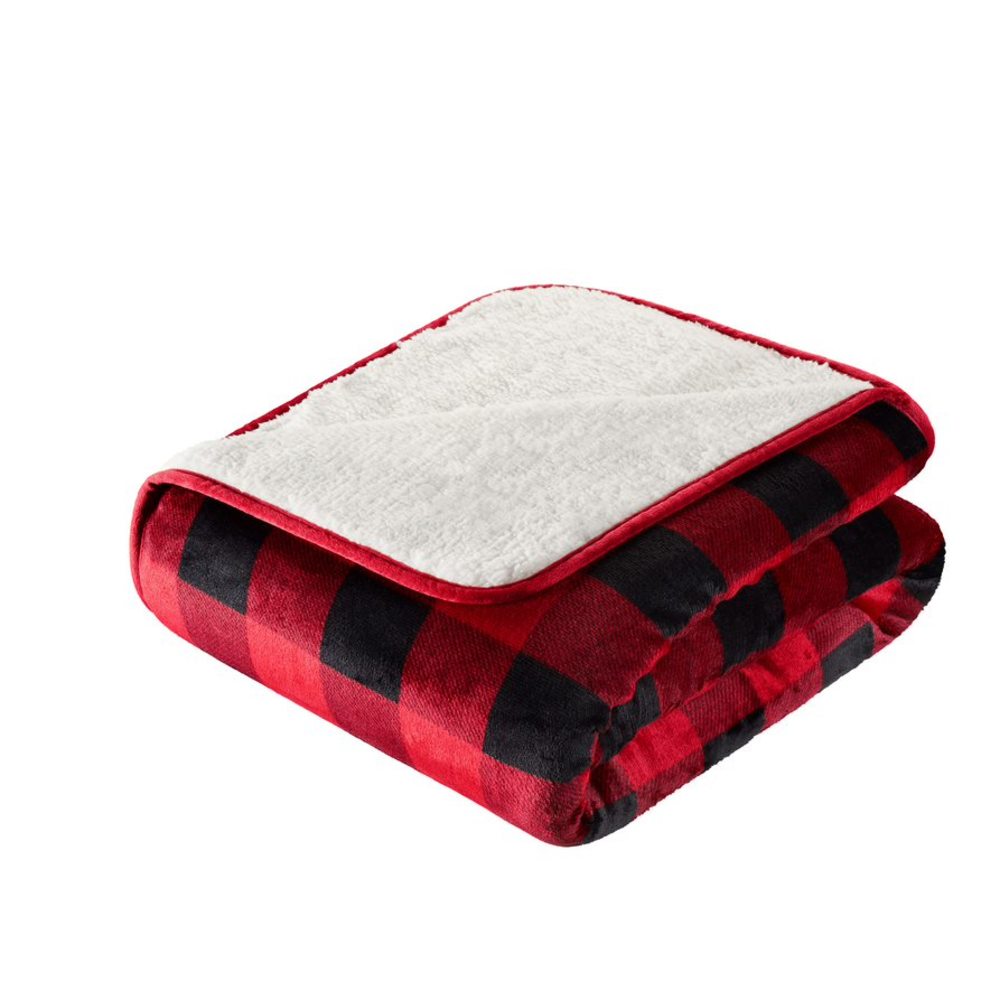 PLAID FLANNEL SHERPA THROW