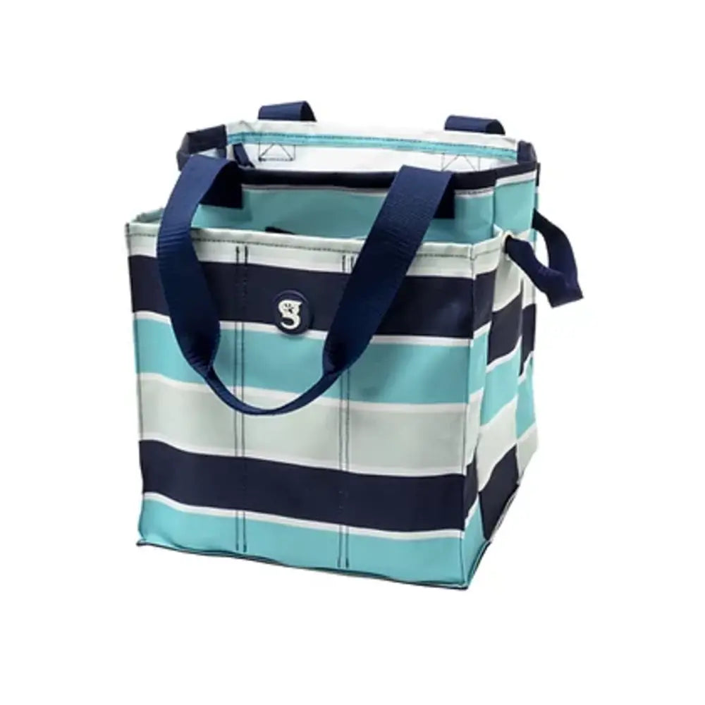 7 Pocket Market Tote - Blue/Grey Wide Stripe