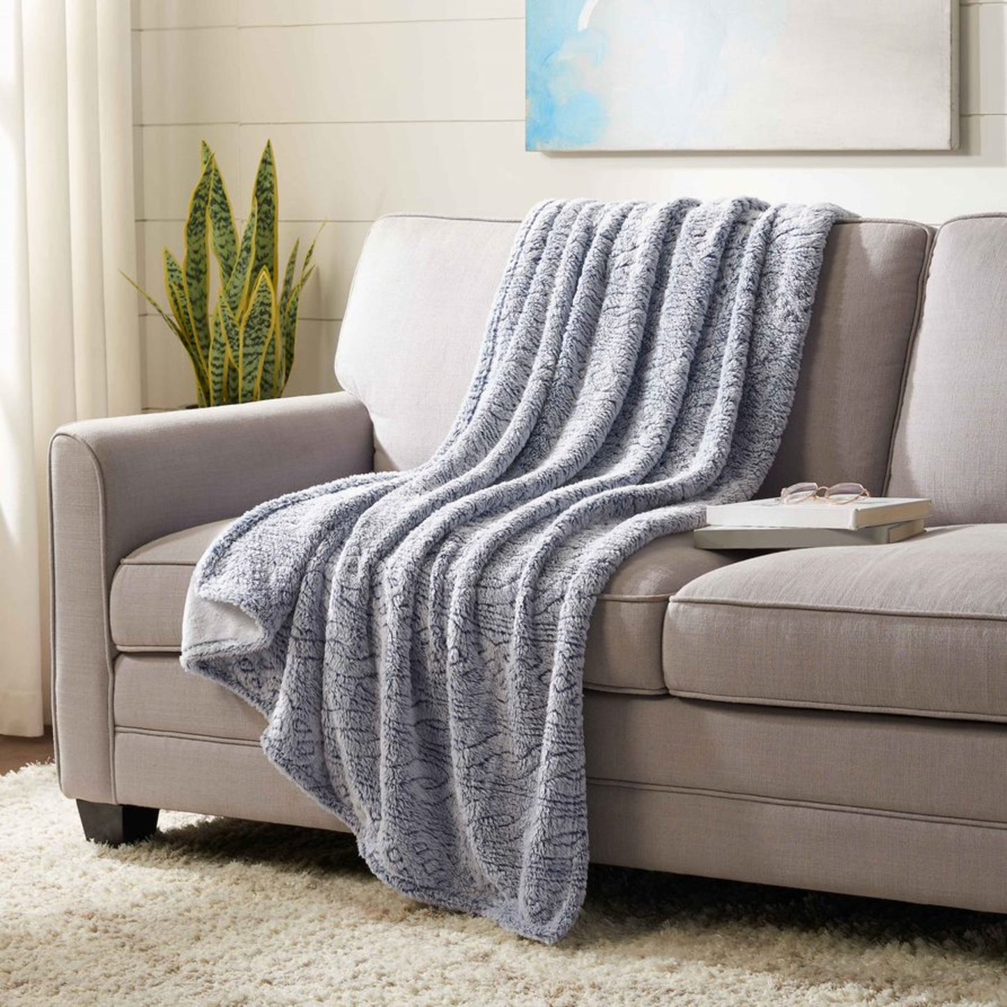 EASY LIVING CABLE KNIT PRINTED SHERPA THROW