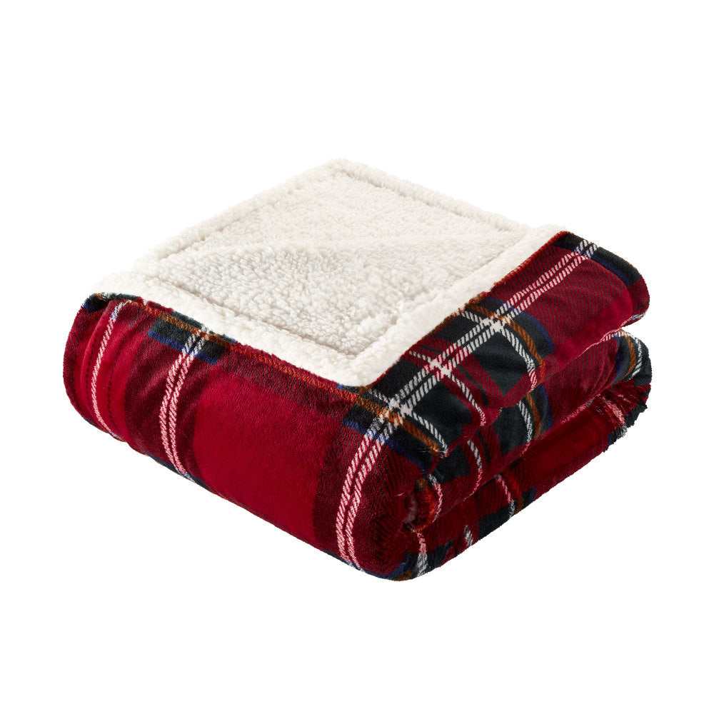 PLAID FLANNEL SHERPA THROW