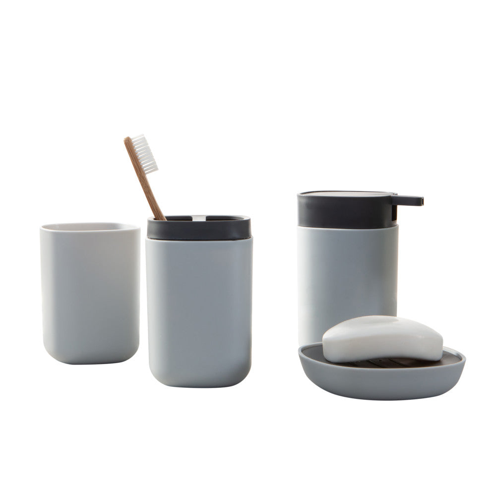 BATH BLISS CONTEMPORARY 4 PIECE BATHROOM ACCESSORIES 2 TONE SET, BLACK/WHITE