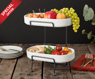 2-TIER OVAL SERVING SET WITH RACK