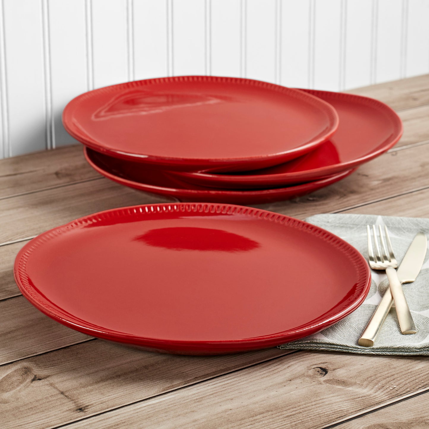 Dolly 4pc Round Dinner Plates - Red