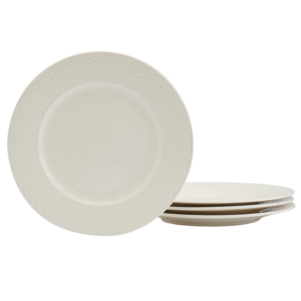 MASON 4PC. EMBOSSED 10.5” WHITE DINNER PLATES