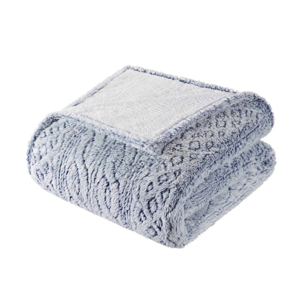 EASY LIVING CABLE KNIT PRINTED SHERPA THROW