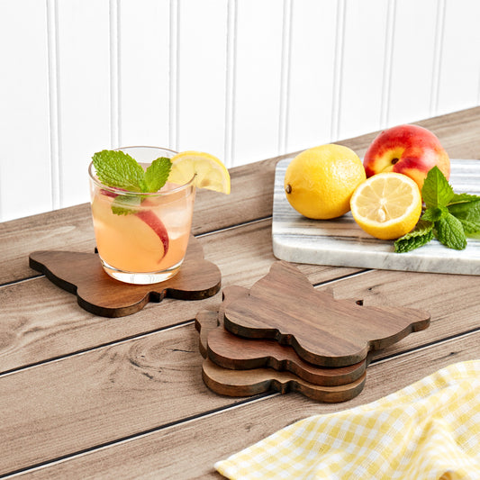 Dolly Acacia Wood Butterfly Coasters - Set of 4