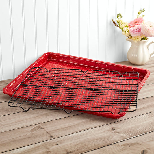 Dolly 17" Baking Sheet with Cooling Rack - Red
