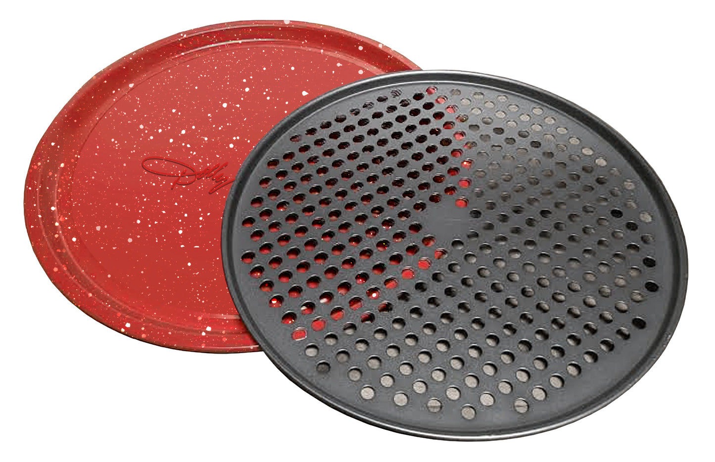 DOLLY 13.75" ROUND PIZZA PAN WITH PIZZA CRISPER - RED